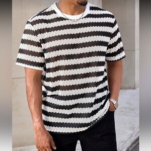 Men’s Black And White Striped Knit Tee NWOT